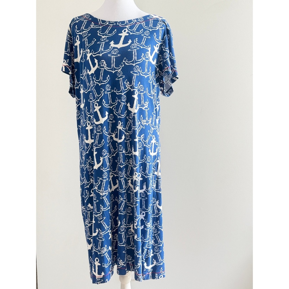 Hatley XL Blue Anchor Print T-Shirt Dress‎ Nautical Coastal Casual Short Sleeve